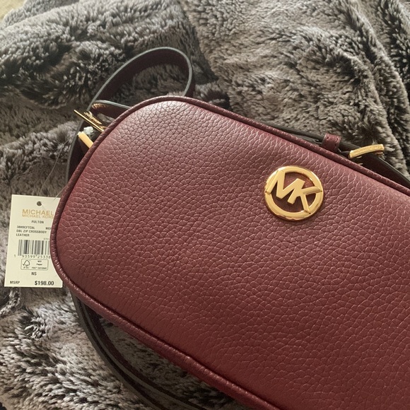 Michael Kors Handbags - Michael Kors Fulton Dbl Zip Crossbody Merlot Leather